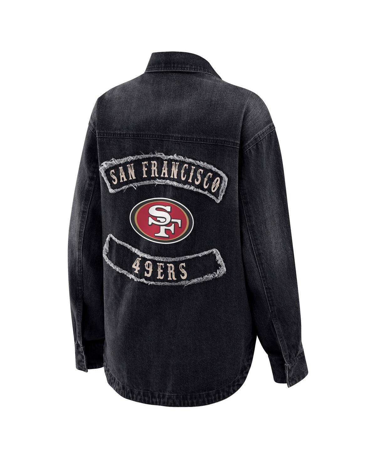 Wear By Erin Andrews Women's Black San Francisco 49ers Washed Oversized Denim Full-snap Shacket In Black