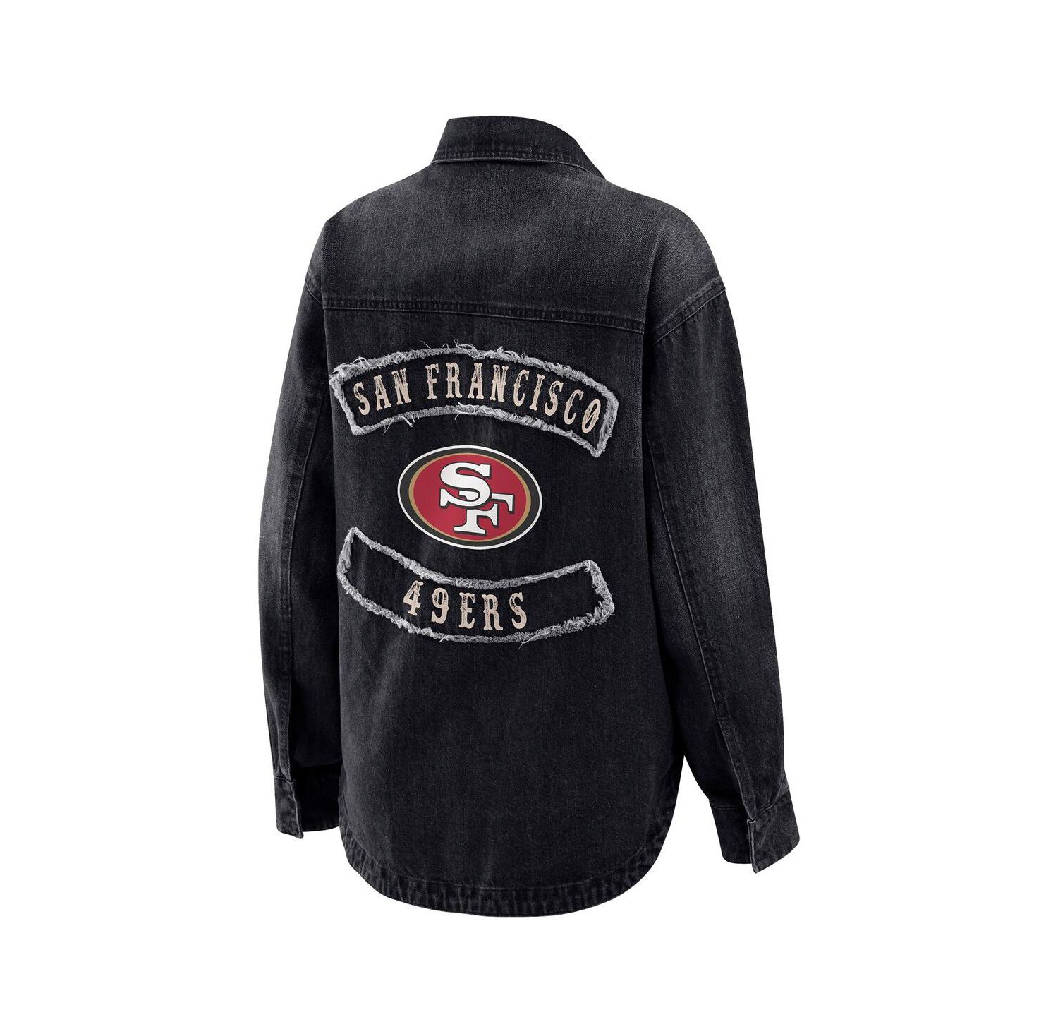 Women's Black San Francisco 49ers Washed Oversized Denim Full-Snap Shacket