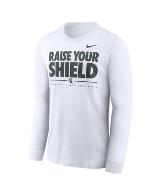 Men's White Michigan State Spartans 2025 Football Fan Raise Your Shield Long Sleeve T-Shirt