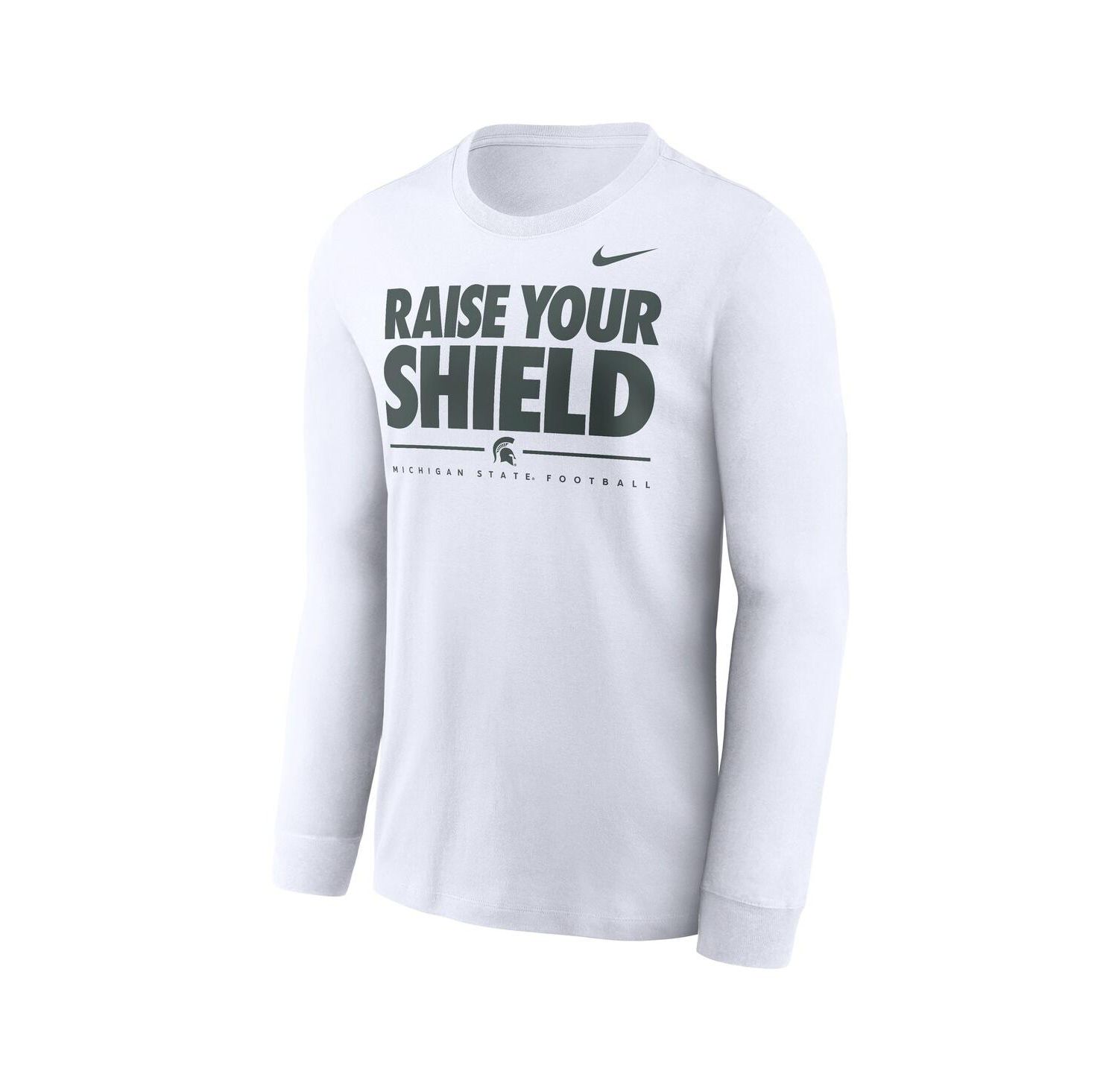 Men's White Michigan State Spartans 2025 Football Fan Raise Your Shield Long Sleeve T-Shirt