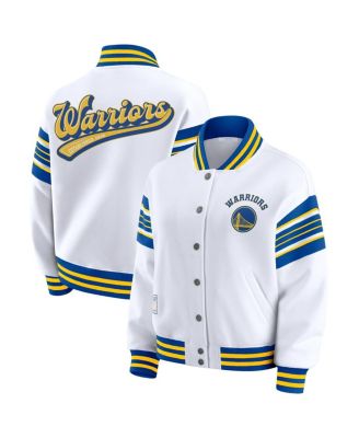 WEAR by Erin Andrews - Women's White Golden State Warriors Snap Front Fleece Sweatshirt