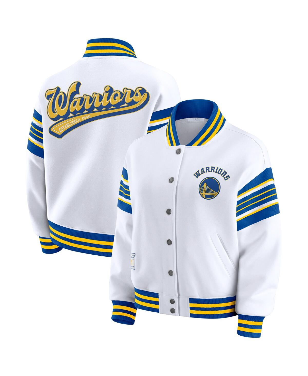 Wear By Erin Andrews Women's White Golden State Warriors Snap Front Fleece Sweatshirt In White