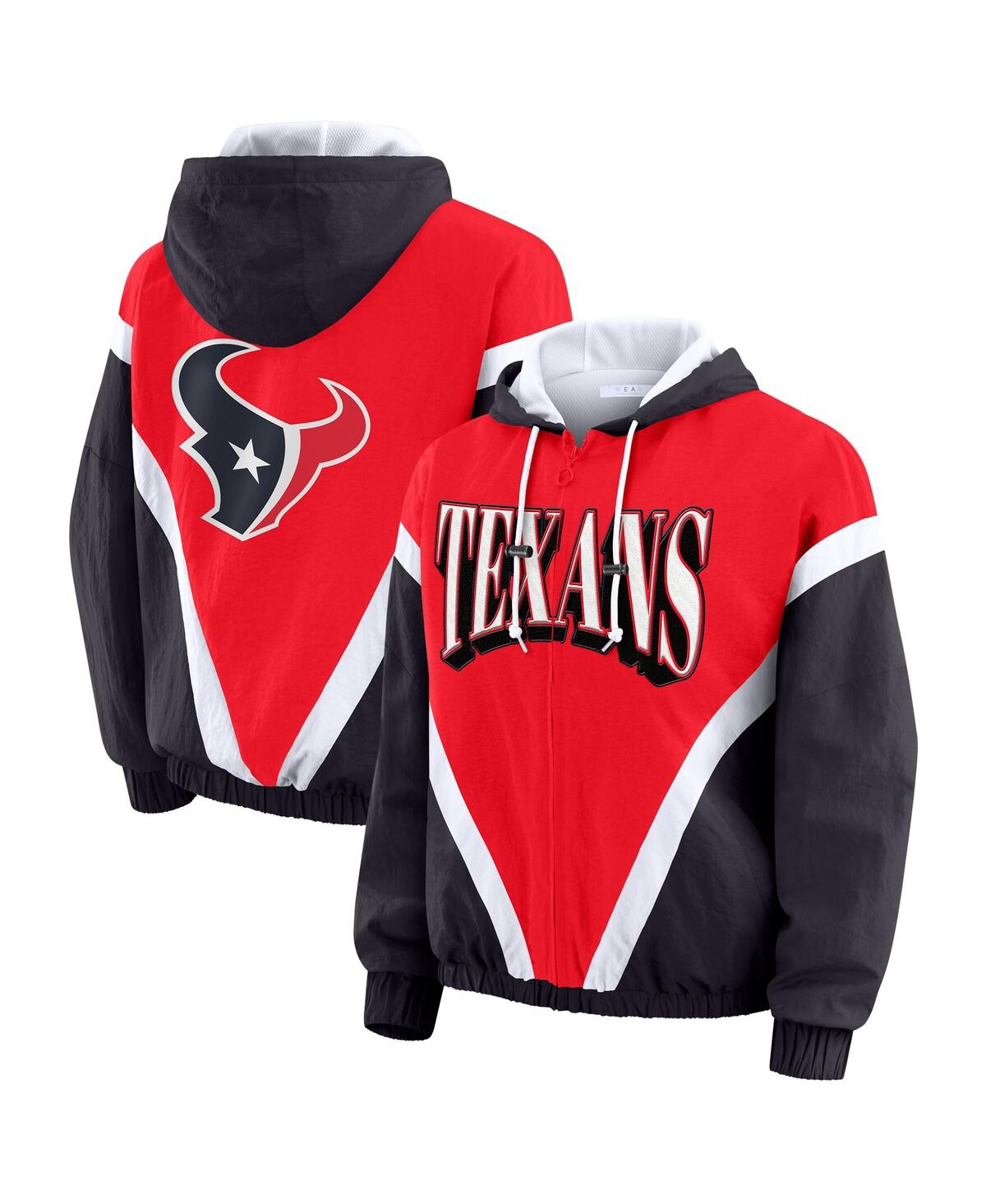 Wear By Erin Andrews Women's Red/navy Houston Texans Retro Crinkle Full-zip Hoodie Windbreaker Jacket In Multi