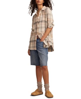 Women's Tunic Plaid Button Down Shirt