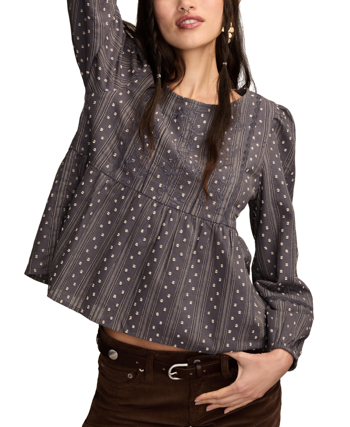 Lucky Brand Women's Novelty Stripe Long Sleeve Top
