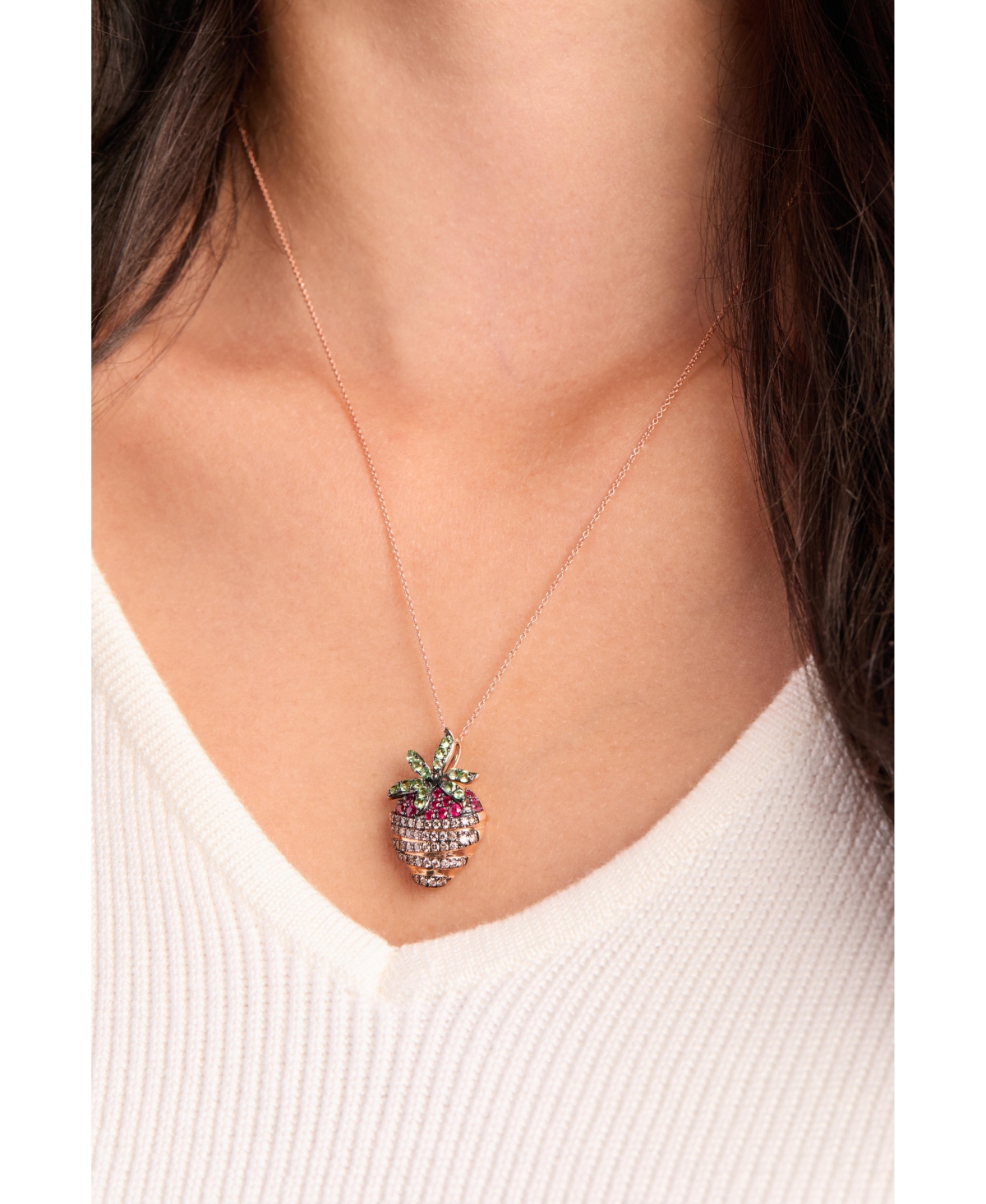 Le Vian Godiva X  Chocolate Covered Strawberry Pendant Necklace Featuring Multi-gemstone (5/8 Ct. T.w In Gold