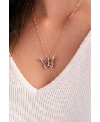 Ombr&eacute;&reg; Chocolate Ombr&eacute; Diamond & Vanilla Diamond Butterfly 20" Adjustable Pendant Necklace (3/4 ct. t.w.) in 14k Rose Gold
