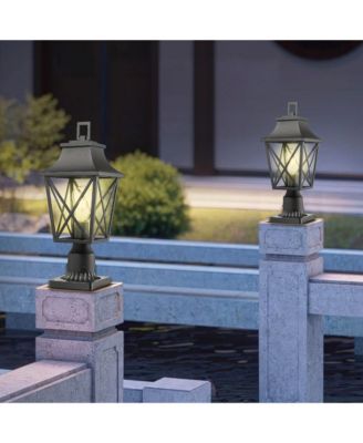Black Outdoor Pole Lantern Light with Pier Mount Base for Garden and Patio 2-Pack