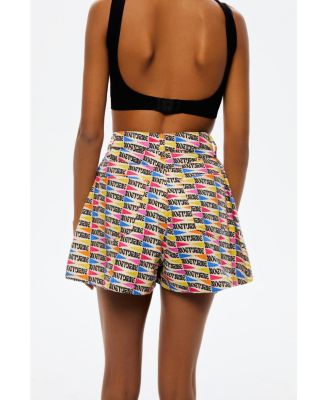 Women's Zipper Detailed Patterned Mini Shorts