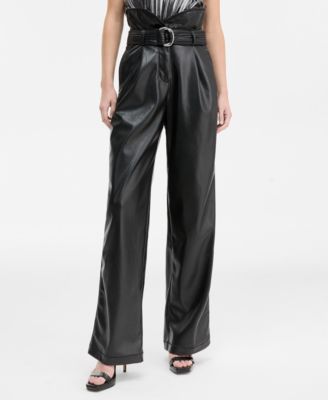 Women's Ultra High-Waist Belted Faux-Leather Pants