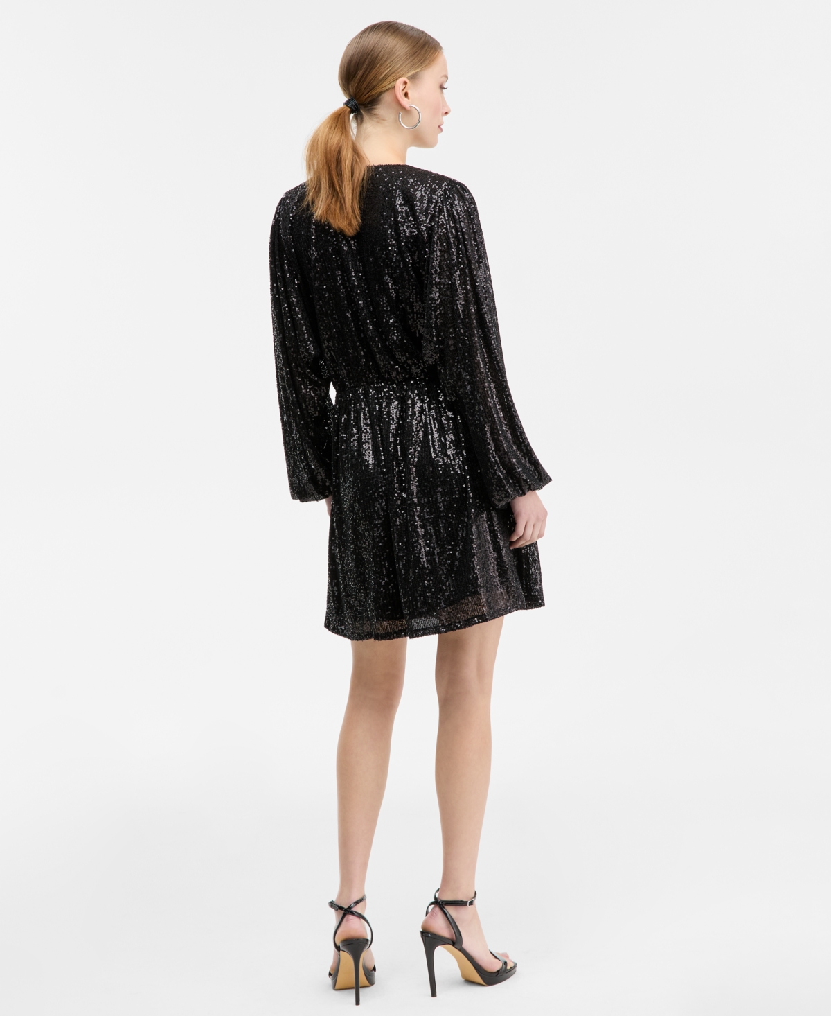 Hugo Boss Boss Orange Dillio Sequin Mesh Long Sleeve Cocktail Dress In Black