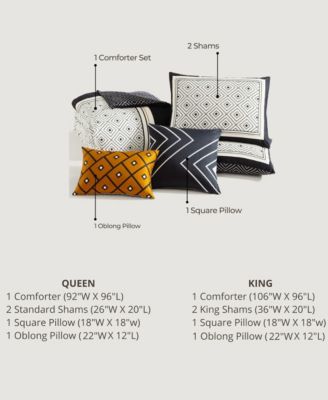 Geometric Black & White Bedding 220 Thread Count 100% Cotton Sateen 5 Piece Reversible Queen Comforter Set