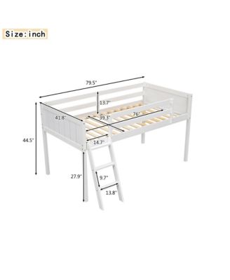 Boyle Living Twin Size Wood Low Loft Bed with Ladder, ladder can be placed on the left or right