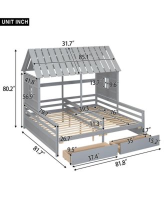 Twin Size House Platform Beds with Two Drawers for Boy and Girl Shared Beds, Combination of 2 Side by Side Twin Size Beds