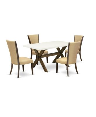 5-Piece Dining Table Set with Medium Table and 4 Upholstered Parsons Chairs