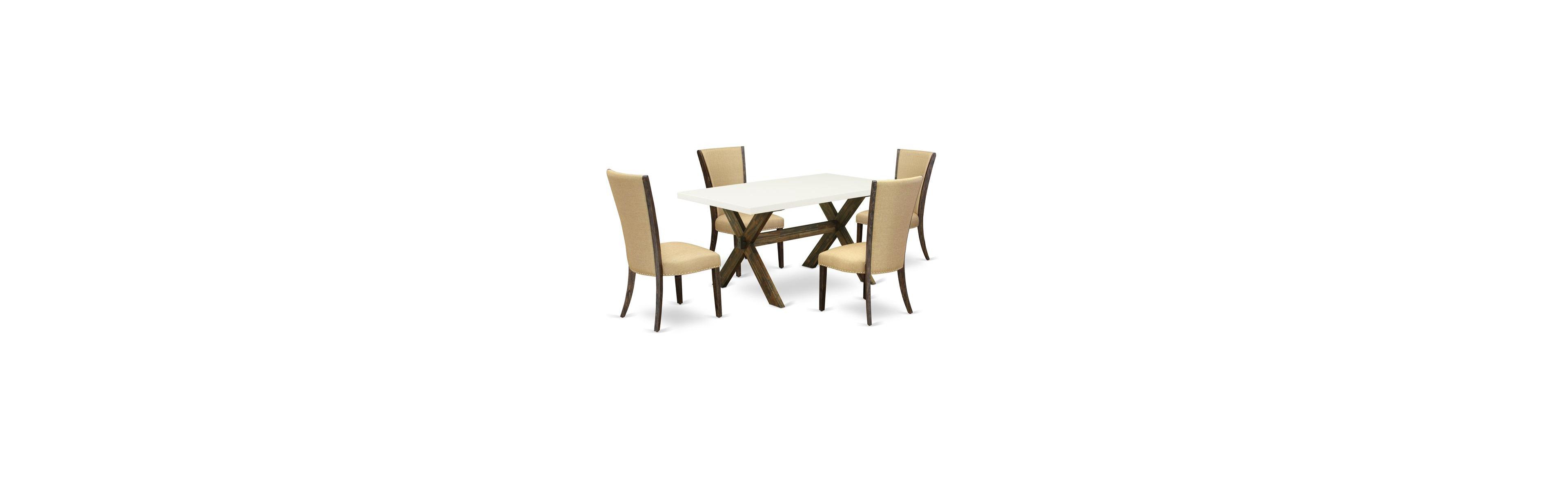 East West Furniture 5Pc Dining Table Set Consists of a Wood Table and 4 Parsons Dining Room Chairs with Brown Color Linen Fabric, Medium Size Table wi