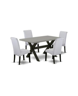 5-Pc Dining Room Set - 4 Mid Century Dining Chairs and 1 Modern Cement Wood Dining Table Top with High Roll Chair Back