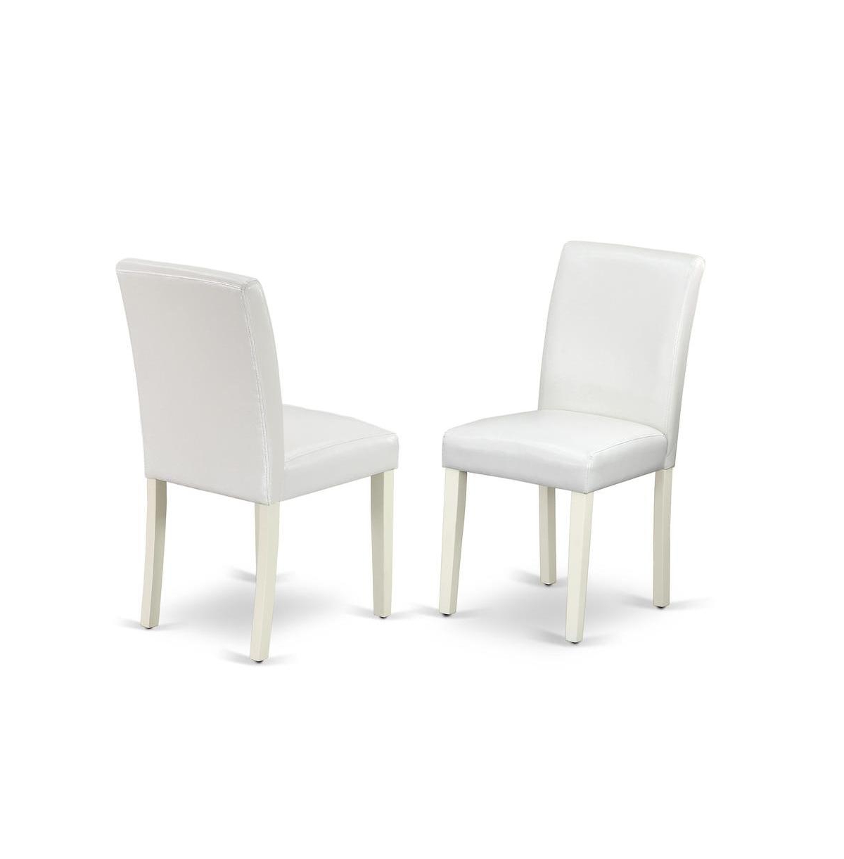 East West Furniture 3 Piece Dining Room Set Includes 1 Drop Leaves Dining Table and 2 White Pu Leather Upholstered Dining Chairs with High Back