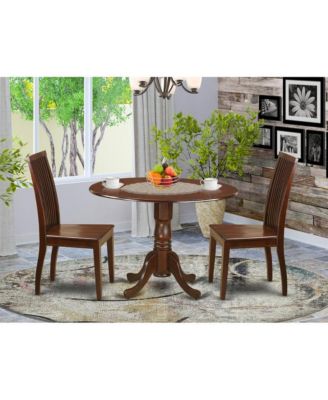 3-Piece Rubberwood Round Pedestal Table with Slatted Back Chairs Dining Room Set