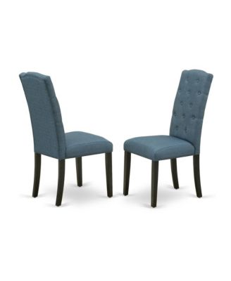 East West 7-Pc Kitchen Set: Cement Rectangular Table & 6 Tufted Back Chairs in Wire-Brushed Black Finish