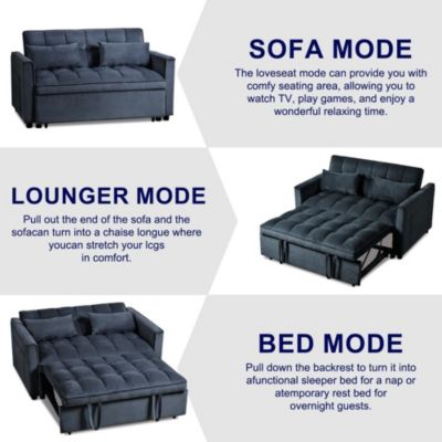 Pull-Out Velvet Loveseat Sleeper Sofa Bed, 3-in-1 Convertible Futon Couch with Adjustable Back, Storage Pocket & Pillows-Maison Boucle