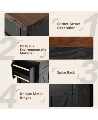 47.2" Farmhouse Rolling Kitchen Island Cart with Drop Leaf, Power Outlet, Spice Rack, Drawers & Storage Cabinet