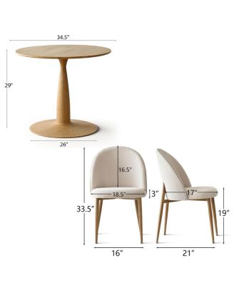 3-Piece 34.5 Inch Round Dining Set with Wood-Look Pedestal Table and 2 Upholstered Chairs with Wood-Tone Metal Legs-Maison Boucle