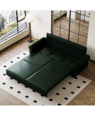 93.7" Faux Leather King Pull Out Sofa Bed, 3-in-1 Convertible Sleeper Couch with Rolled Arms & Nailhead Trim for Living Room