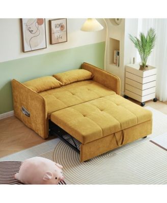 Chenille Sleeper Loveseat, Yellow Pull-Out Sofa Bed with Adjustable Armrests for Small Spaces & Guest Room-Maison Boucle