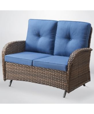 SleekArm 2-Person Wicker Rocking Bench Outdoor Glider Patio Rattan Loveseat with Olefin Cushions