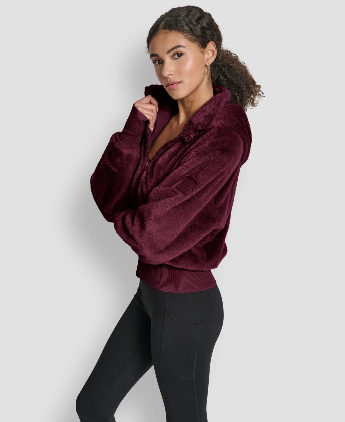 Dkny Sport Women's Faux-fur Zip-front Bomber Jacket In Purple