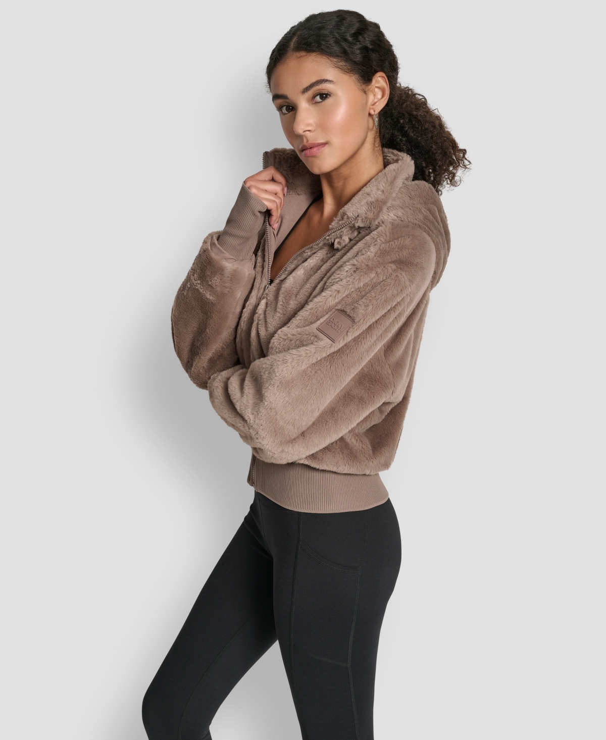 Dkny Sport Women's Faux-fur Zip-front Bomber Jacket In Brown