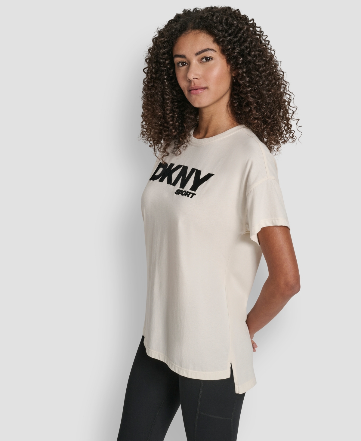 Dkny Women's Flocked Logo Drop Shoulder T-Shirt