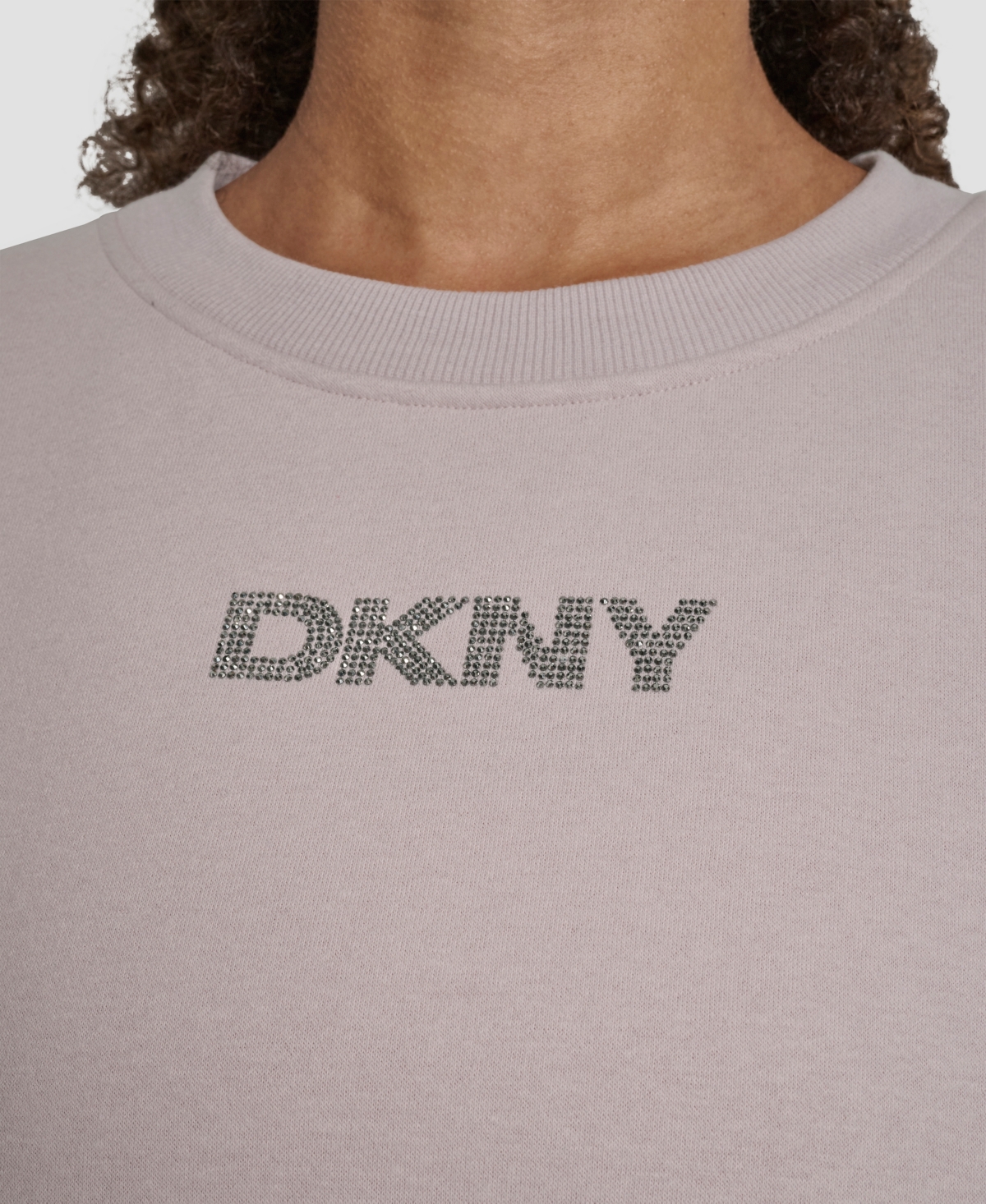 Dkny Women's Rhinestone Logo Long Line Crewneck Sweatshirt