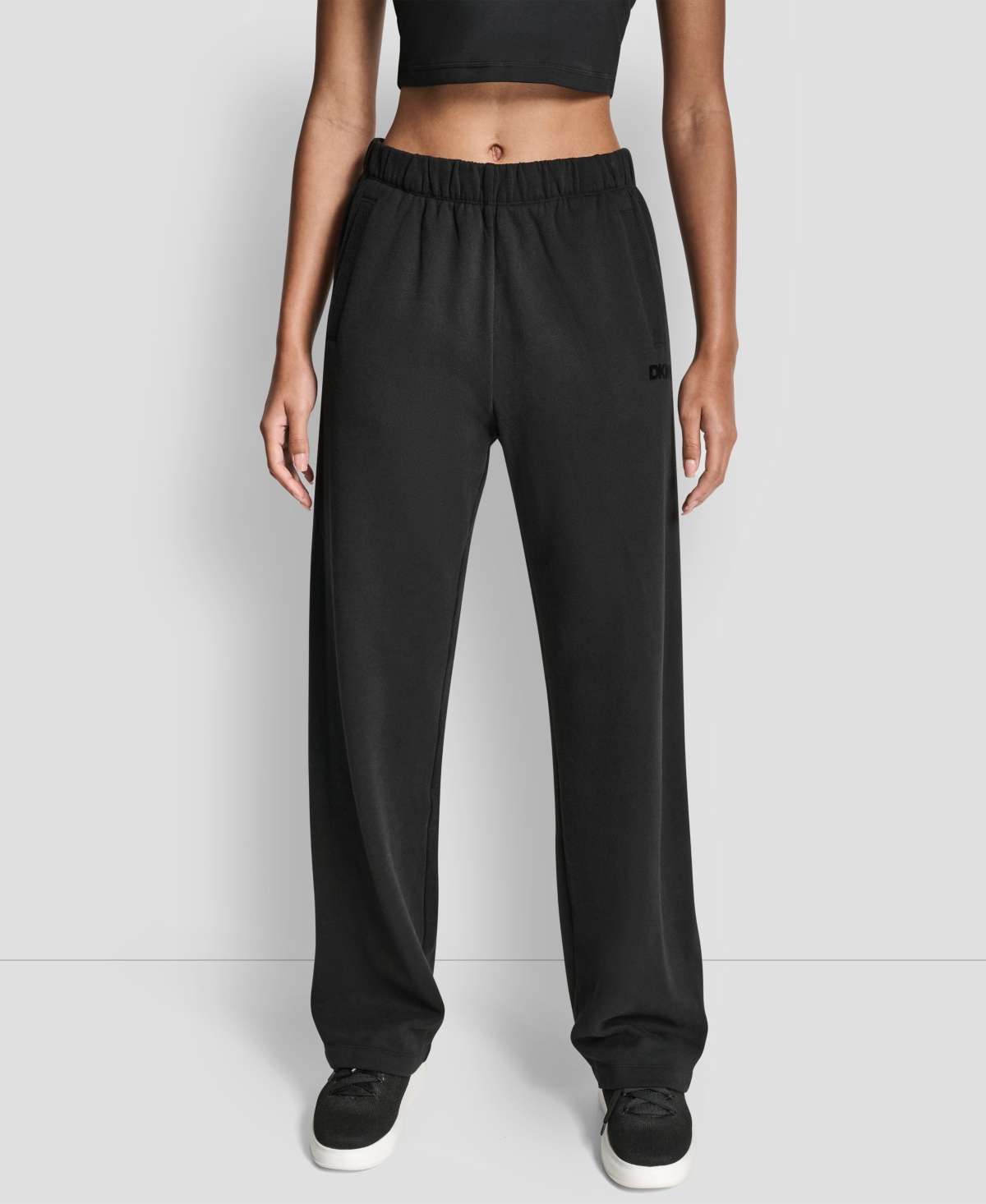 Dkny Women's Flocked Logo Boyfriend Open Leg Pants In Black