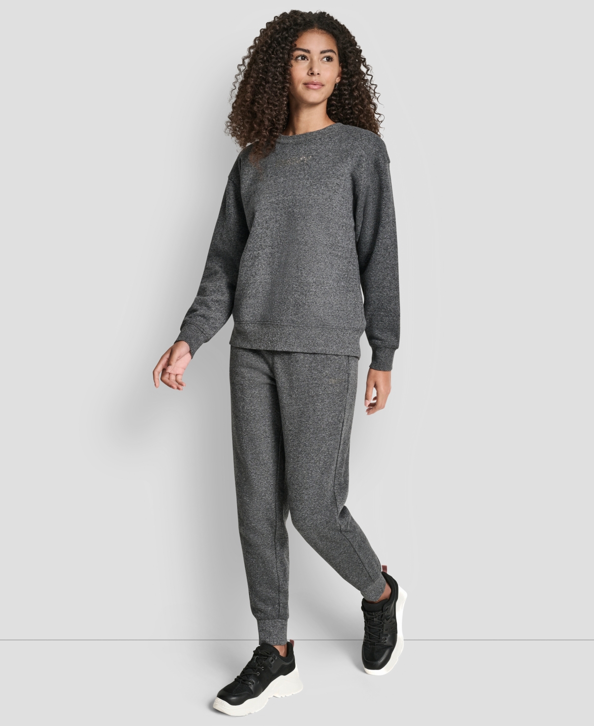 Dkny Women's Rhinestone Logo Long Line Crewneck Sweatshirt