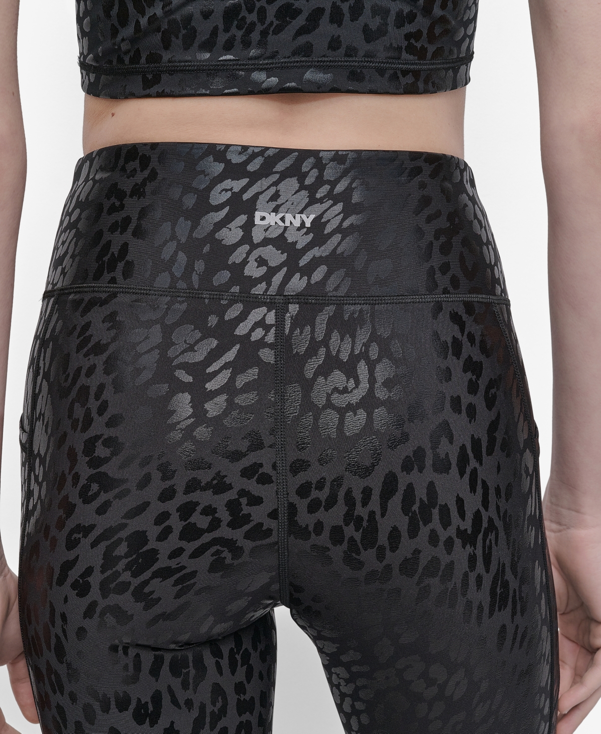 Dkny Sport Women's Printed High-waist 7/8 Tights In Black