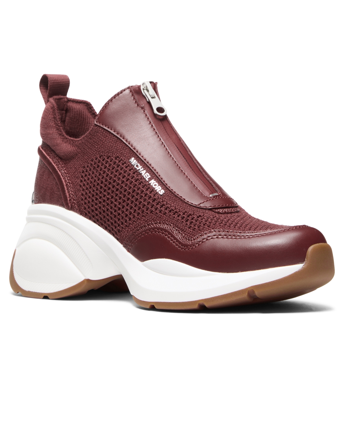Michael Kors Zuma Mixed-media Trainer In Burgundy