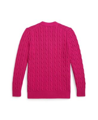 Girls' 7-16 Cable V-Neck Cardigan