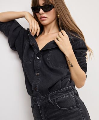 Women's Denim Long Sleeve Shirt Jumpsuit, Regular and Plus Size