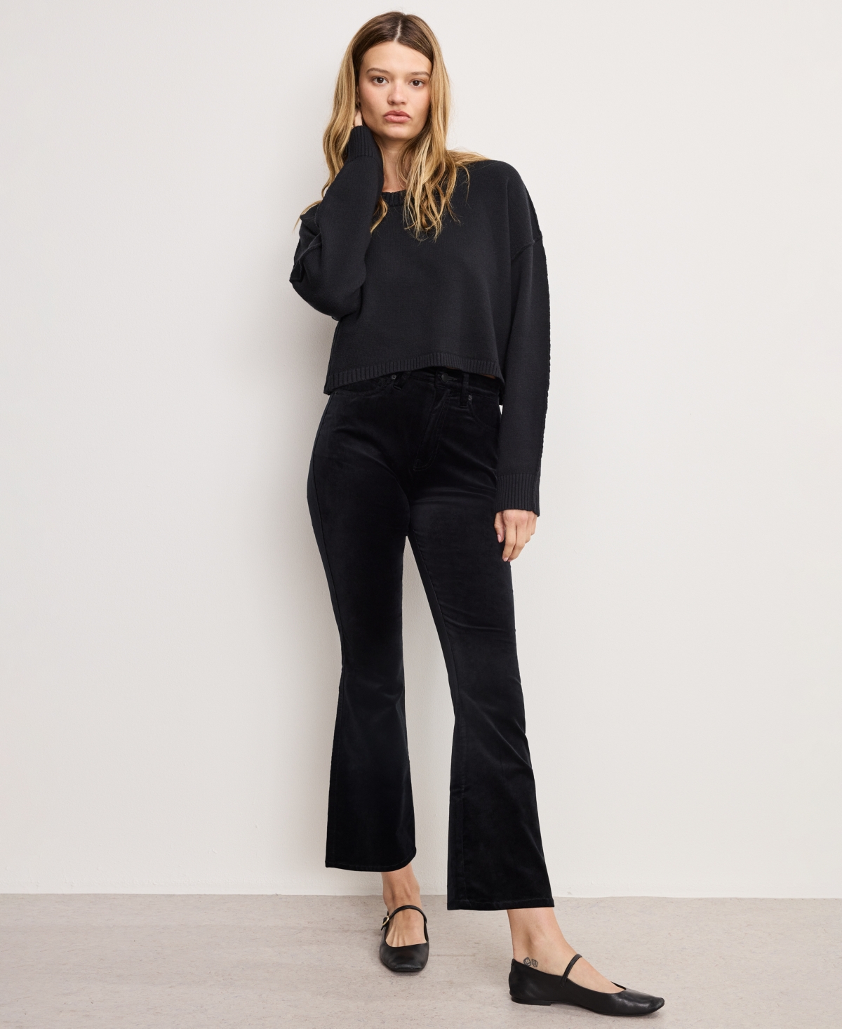 Good American Women's Velvet High Rise Kick Flare Pants In Black
