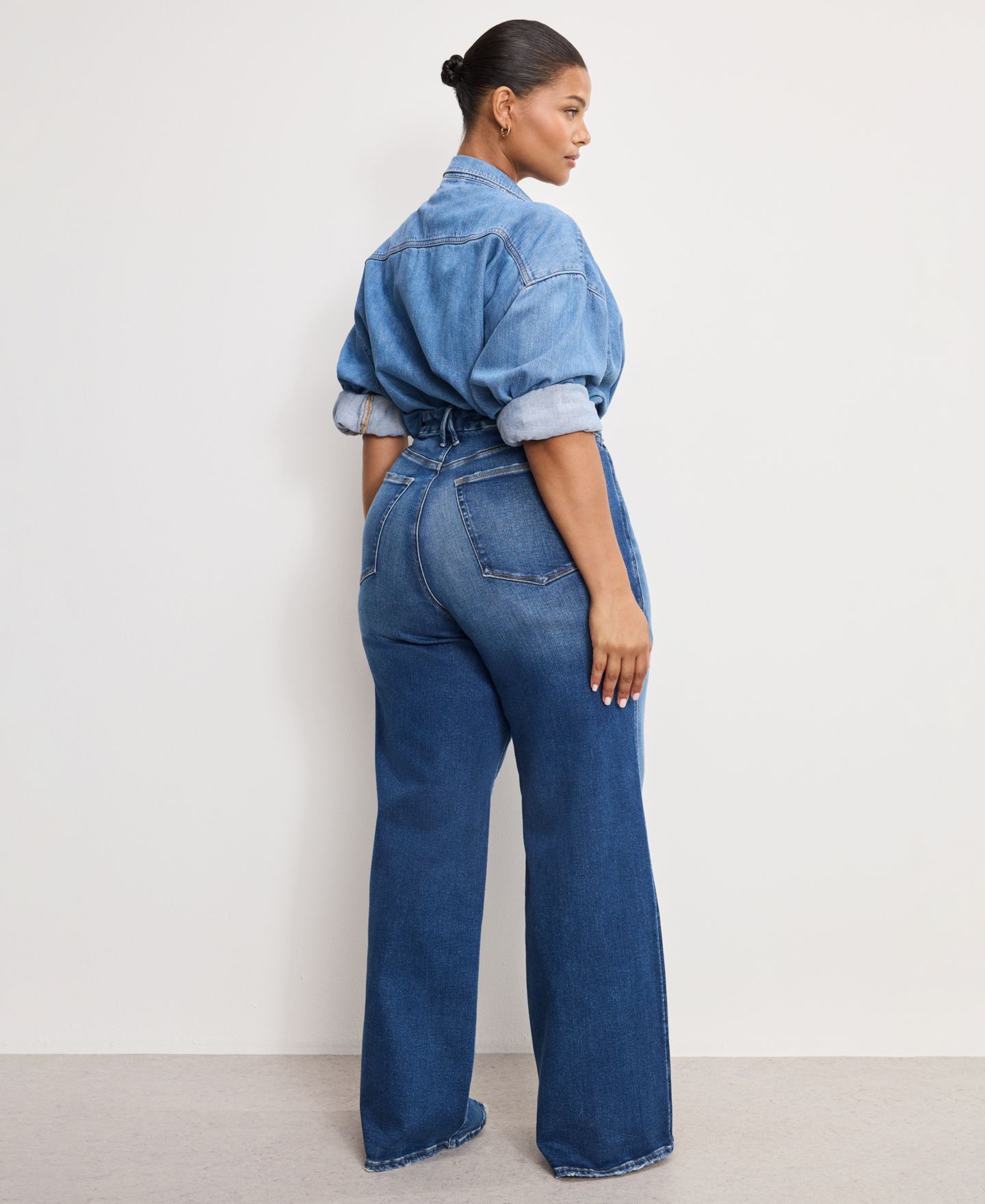Женские джинсы Good American Soft Tech Good Skate Wide Leg Jeans, Regular & Plus Size, цвет: Индиго — фото 4