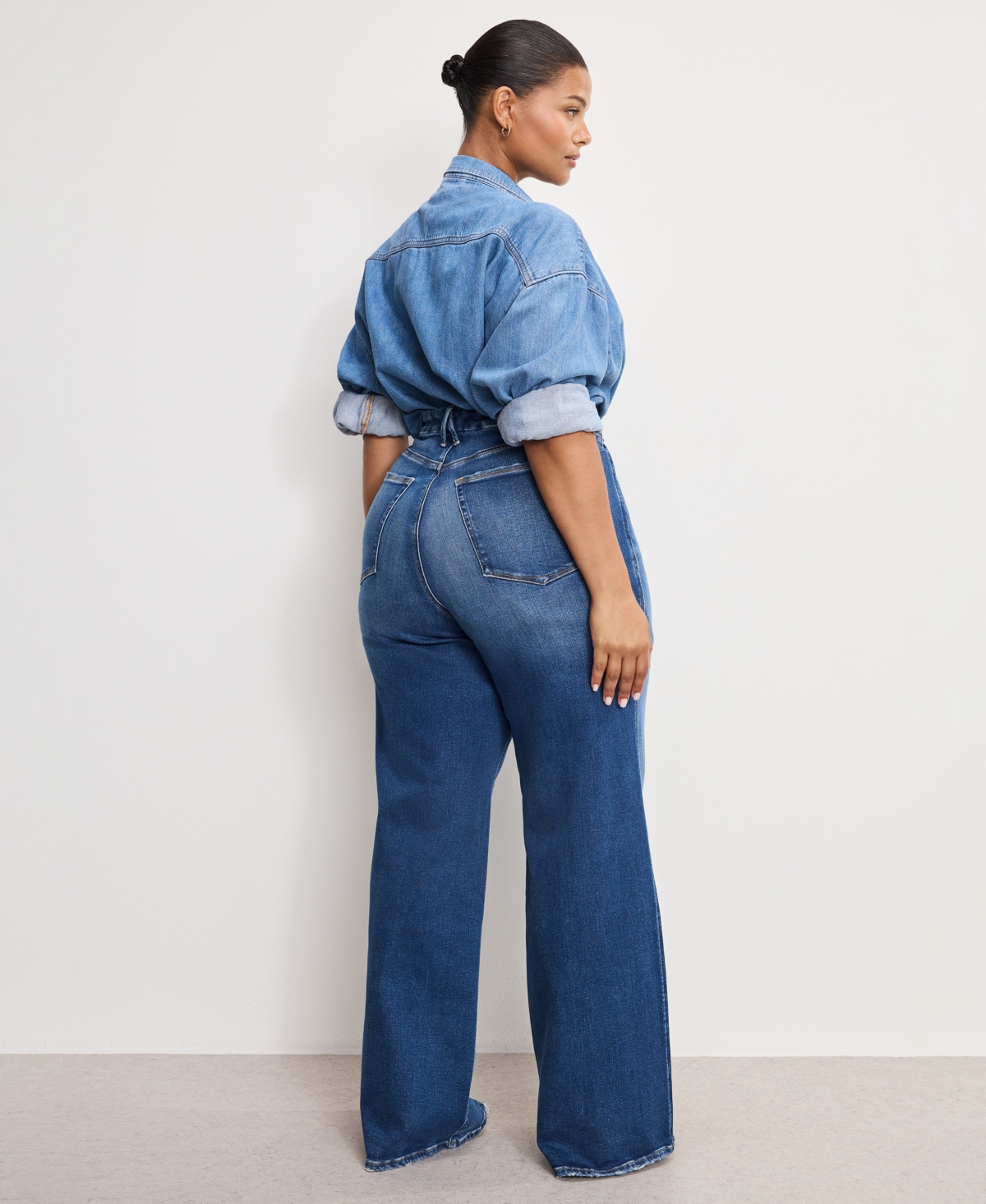 Good American Soft-tech Good Skate High Waist Wide Leg Jeans In Blue