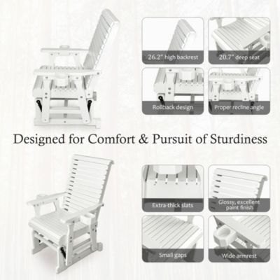 Wooden Patio Glider 1-Seater with Cup Holders, Heavy Duty 600 Lb, for Outside Patio