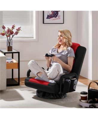 Reclining Swivel Floor Gaming Chair Black/ Red