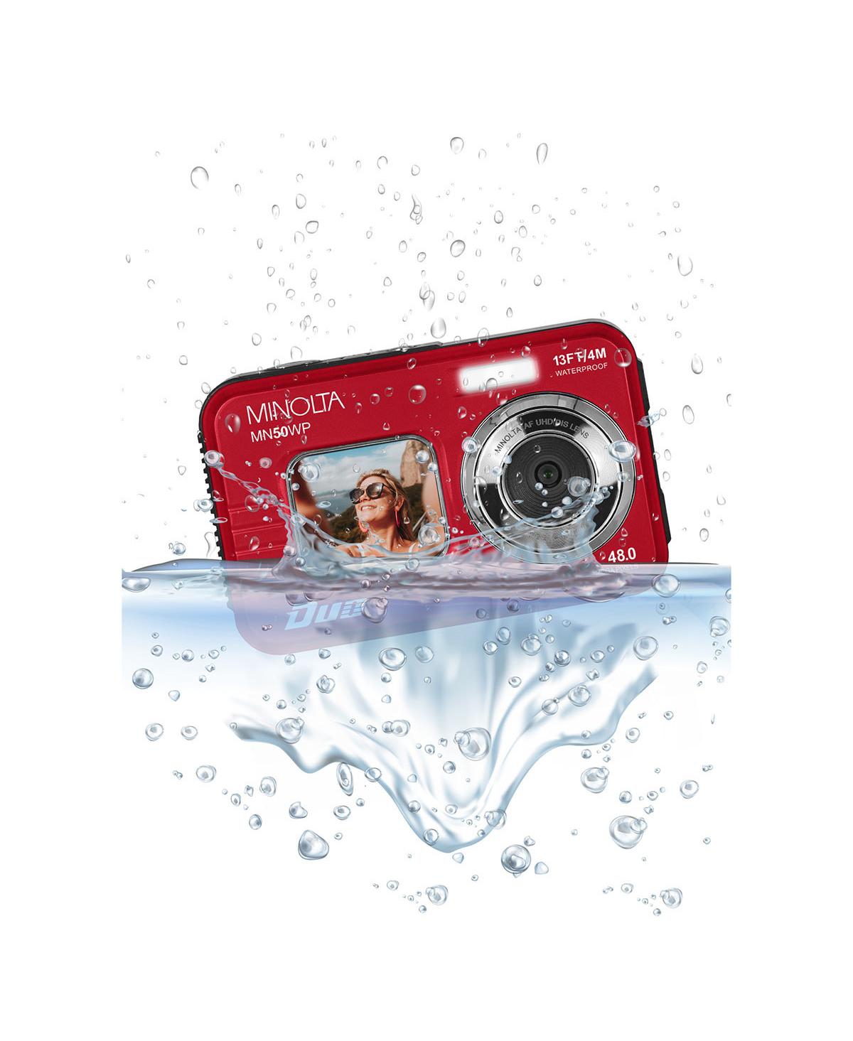 Minolta Minolta Duo MN50WP 48 Mp Af 5K Ultra Hd Waterproof Digital Camera with Dual Front & Rear Lcd, Red