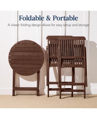 3-Piece Acacia Wood Bistro Set, Folding Patio Furniture w/ 2 Chairs, Table