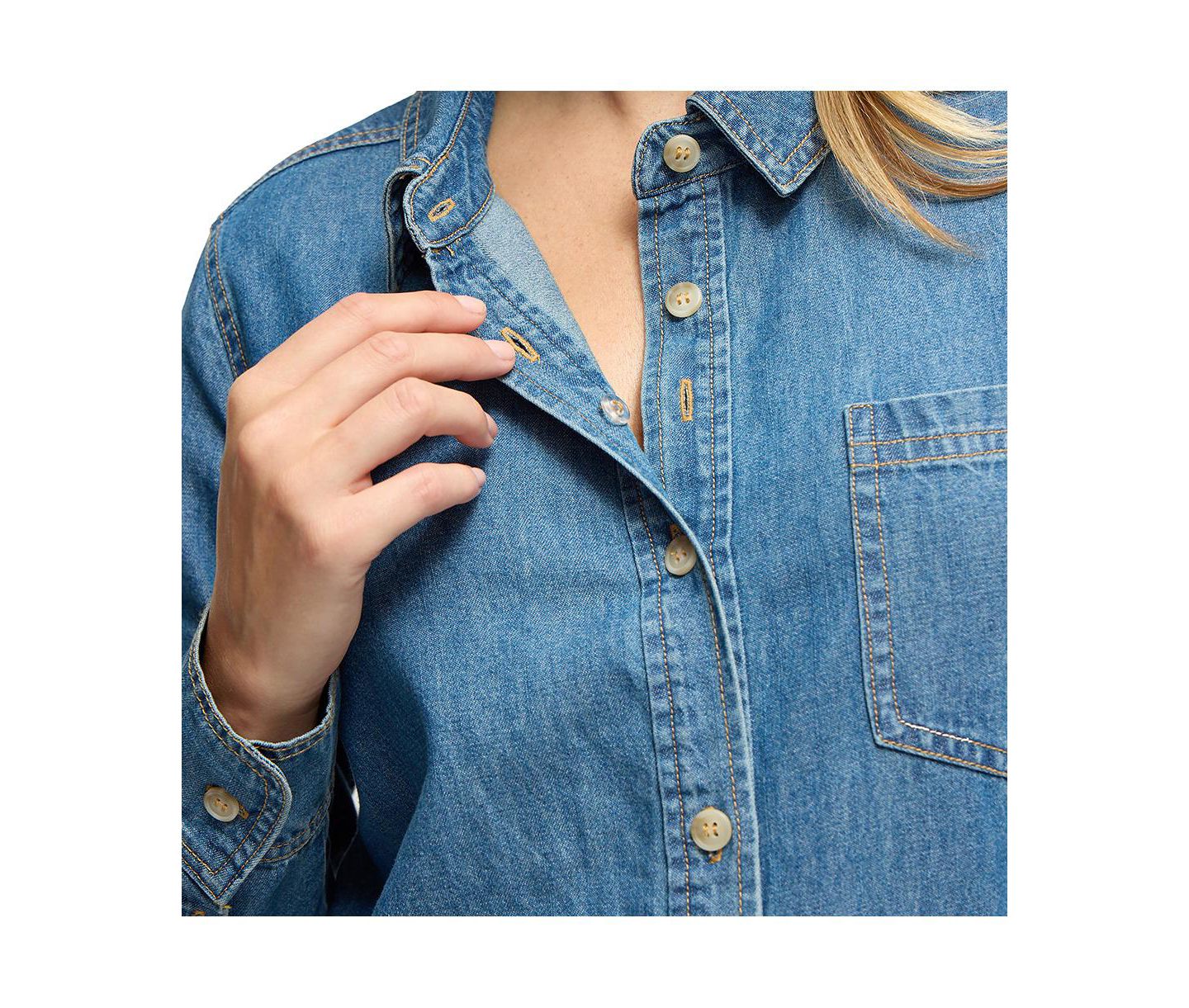 Женские рубашки Maternity Ingrid + Isabel Denim Button Down Shirt, цвет: Средняя варка — фото 4