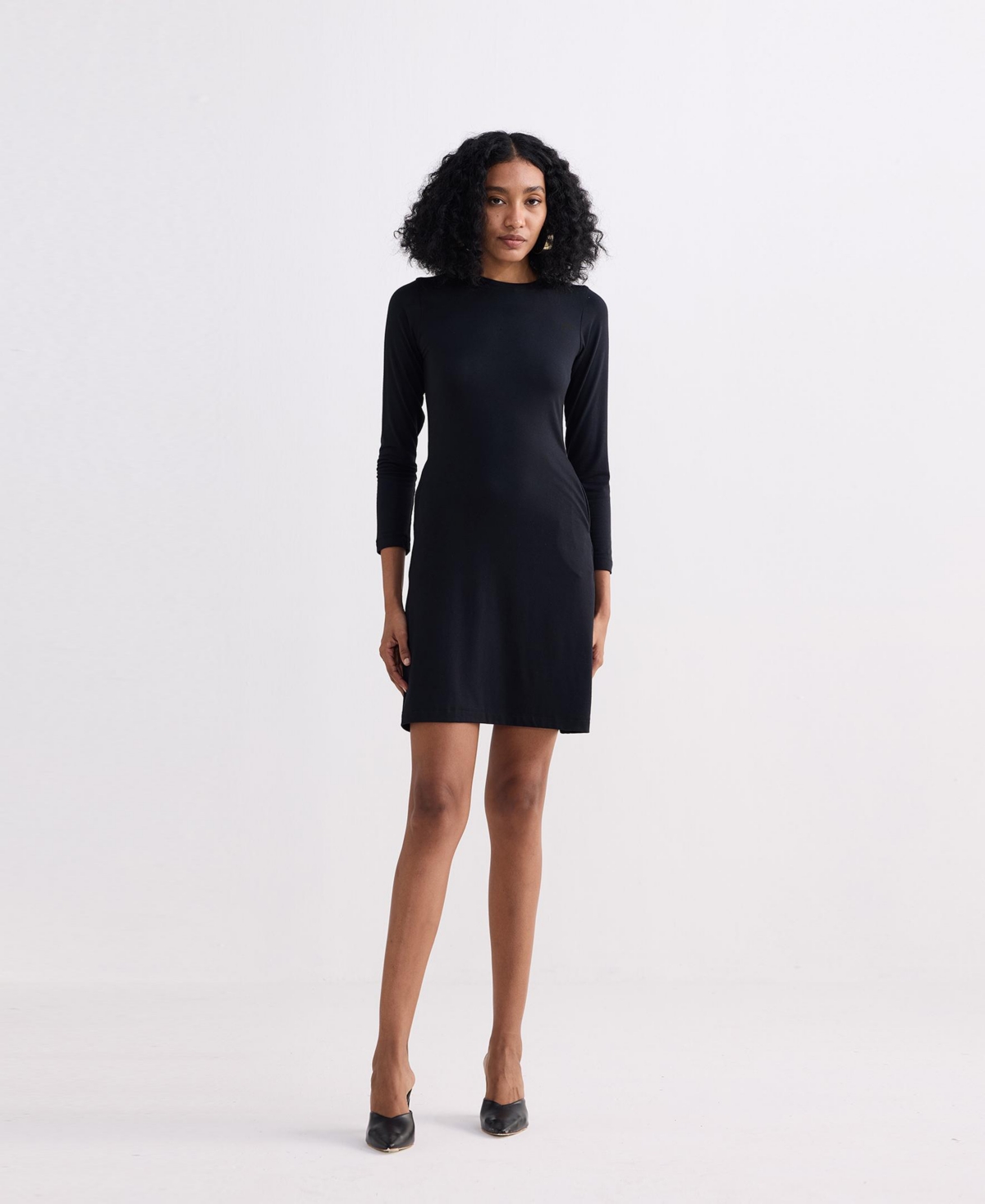 Reistor Women's Long Sleeves Fitted Short Dress Black