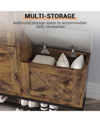 Shoe Cabinet with 2 Flip-Drawers &amp; Storage Bench, Farmhouse Wood Freestanding Shoe Rack with 2 Hooks &amp; Bottom Shelf for Entryway